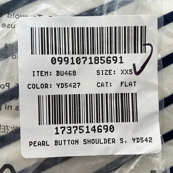 J Crew Striped Pearl Button Shoulder Artist Tee Womens XXS White Navy Blue - Picture 5 of 10